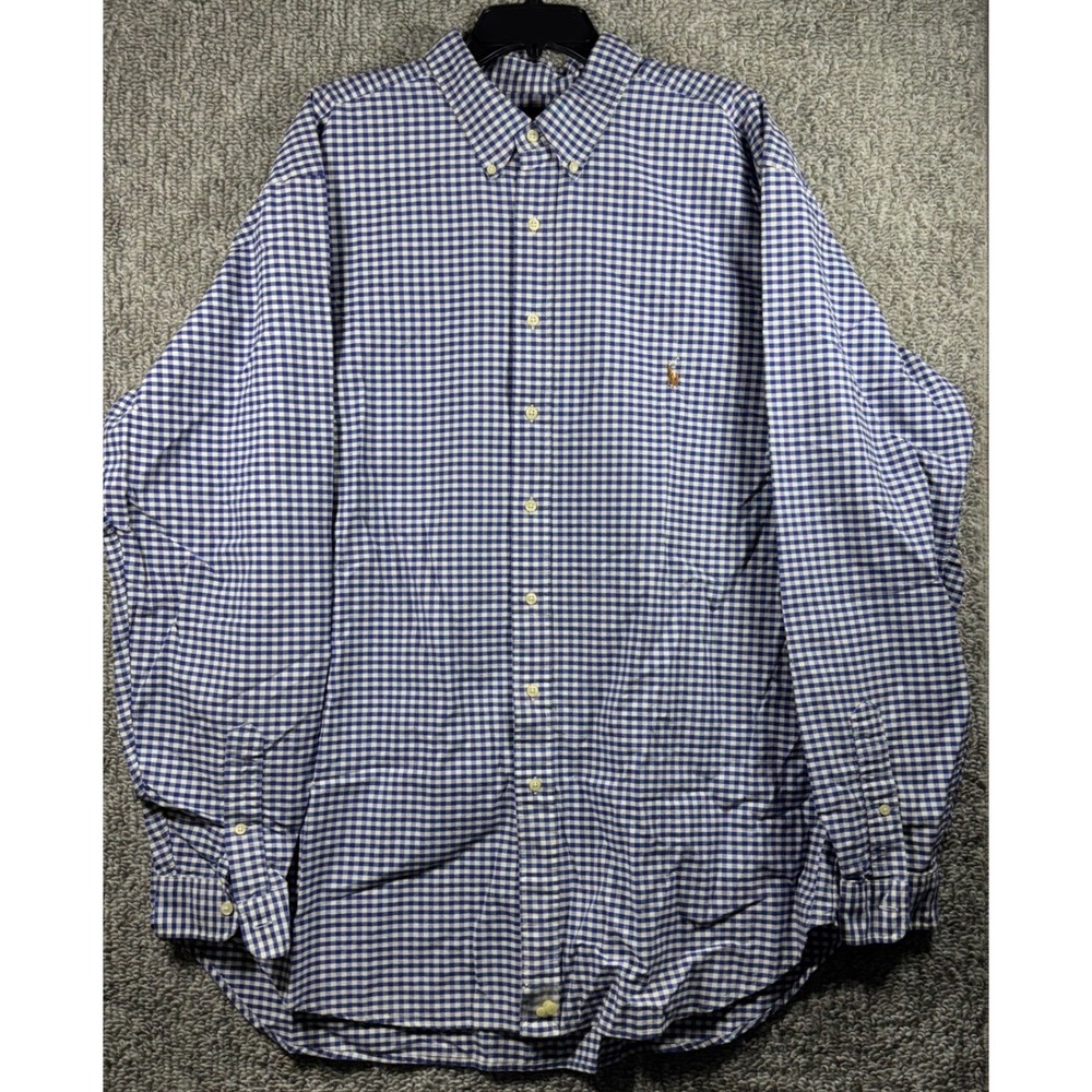 Ralph Lauren Button Down Shirt Blue Gingham Classic Fit Mens 2XLT Tall